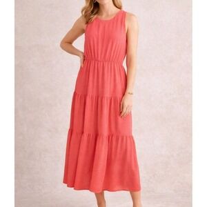 Notations Coral Tiered Dress L NWT Sleeveless Lined Midi Flowy Summer